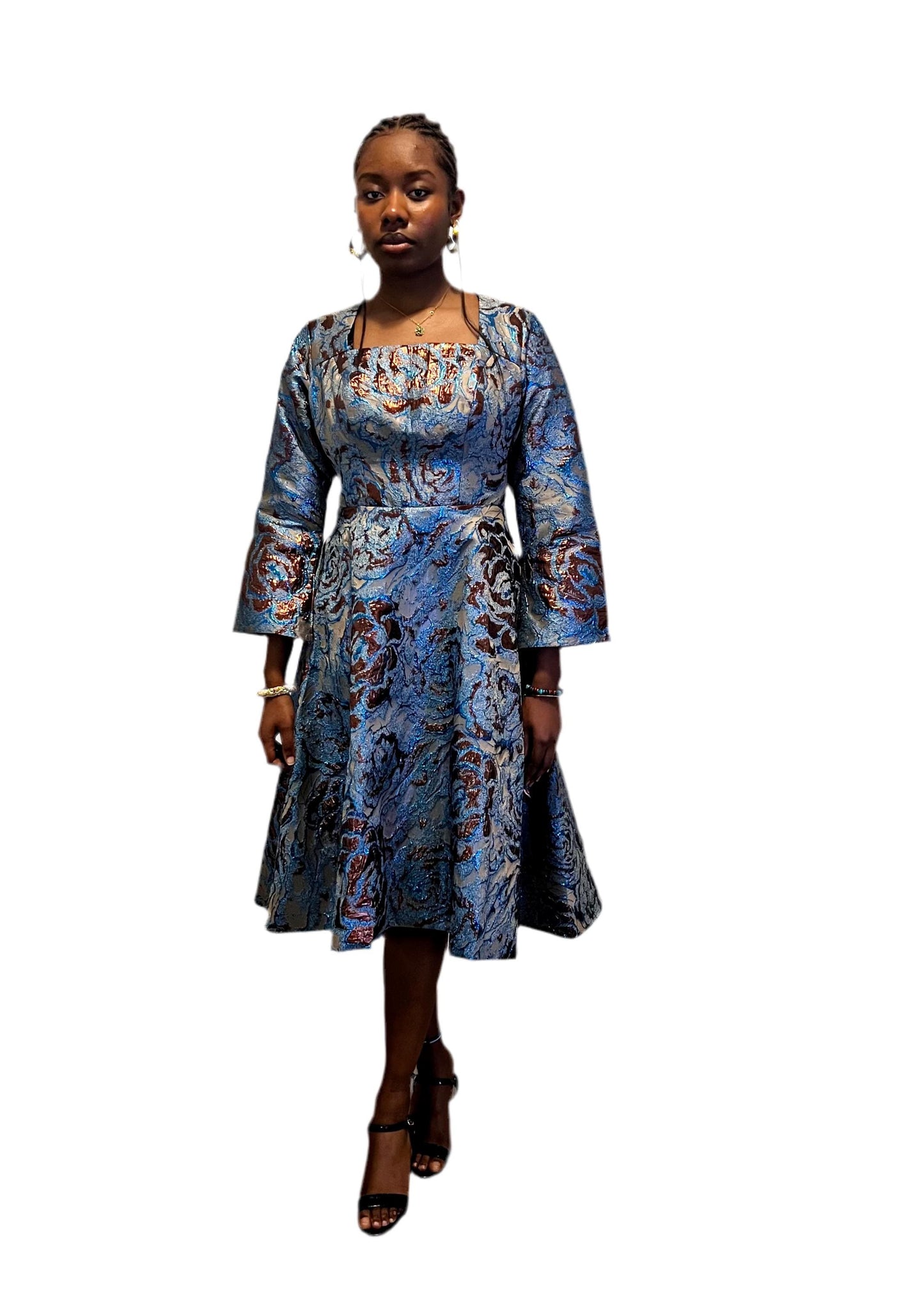 Elegant Damask Brocade Dress Afro American Outfits