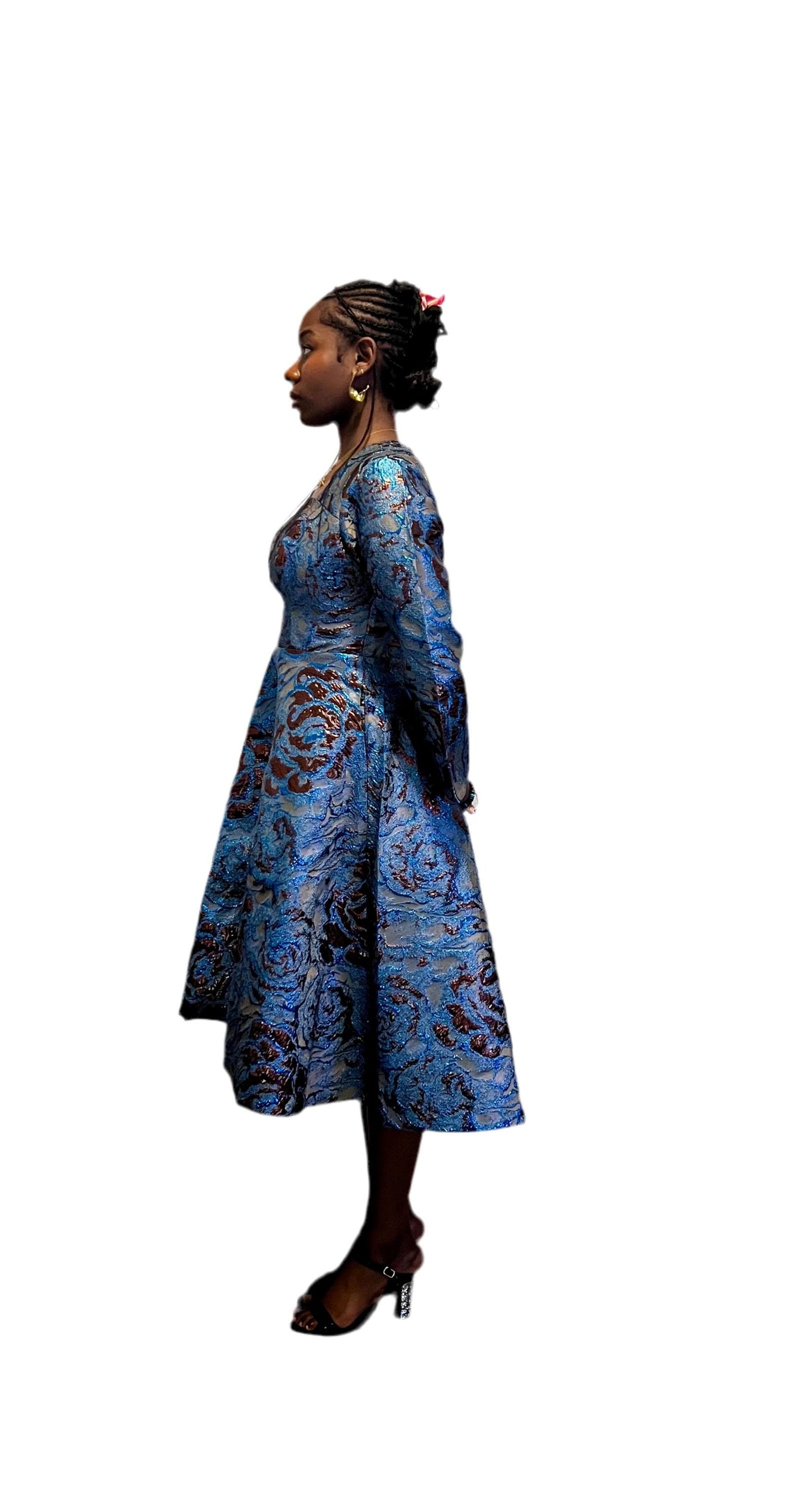 Elegant Damask Brocade Dress Afro American Outfits