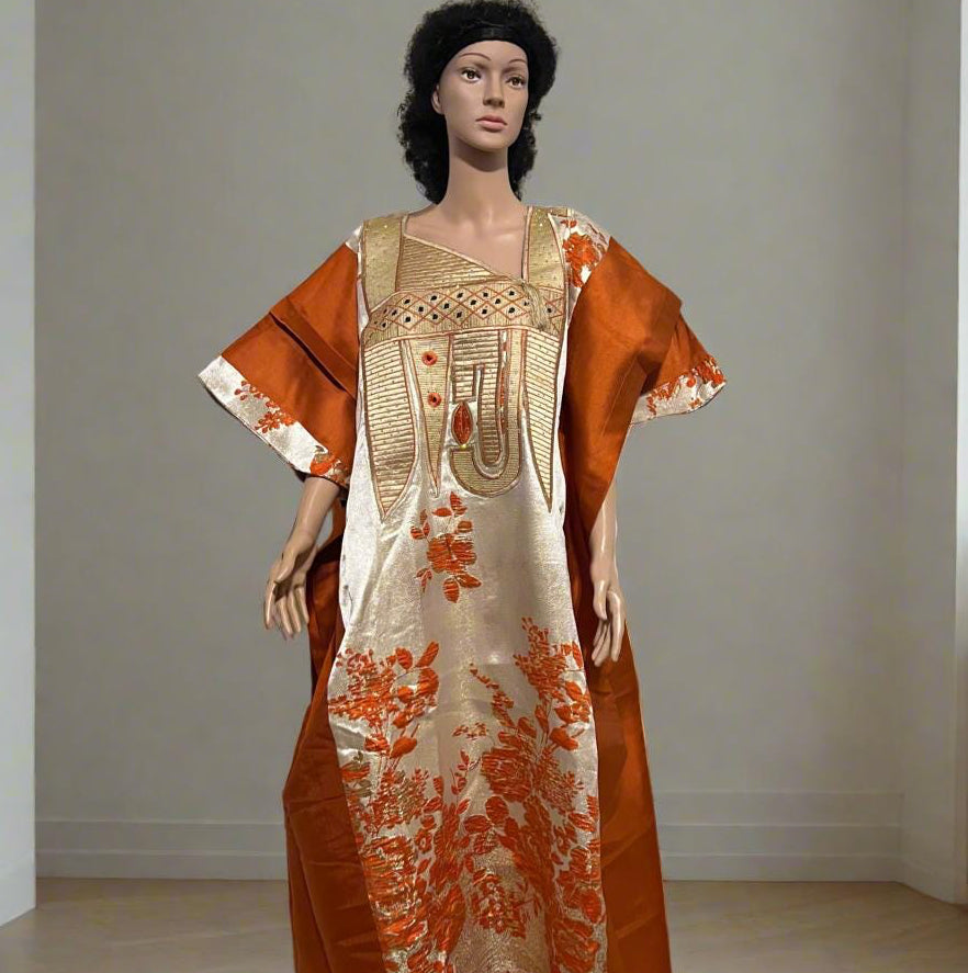 African Luxury Embroidered Damask Brocade Bubu