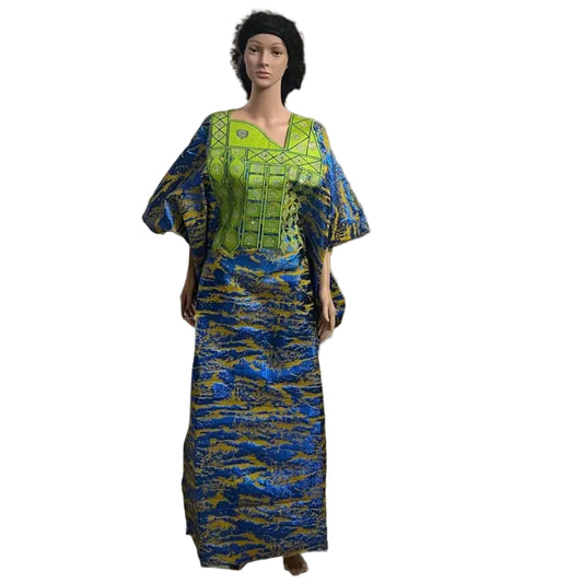 Luxury African Damask Brocade Bubu Maxi Dress