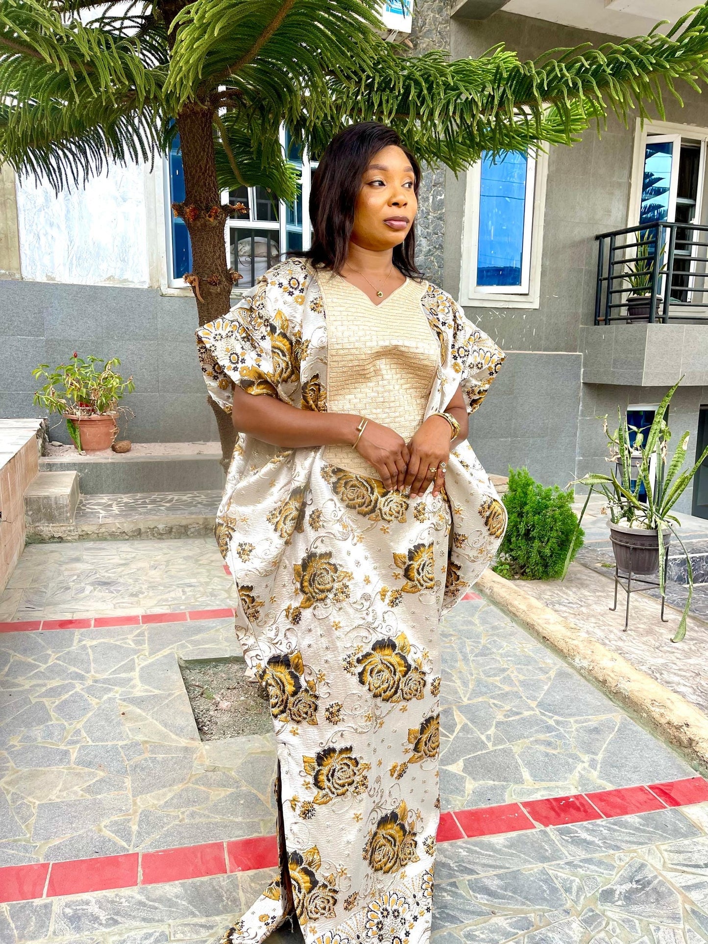 Luxury African Damask Brocade Bubu Maxi Dress