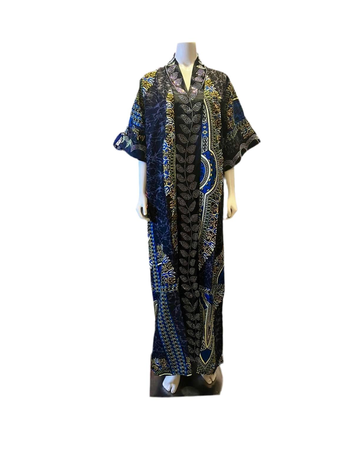 African  Ankara Wax Print Kimono Stoned Kaftan Dress