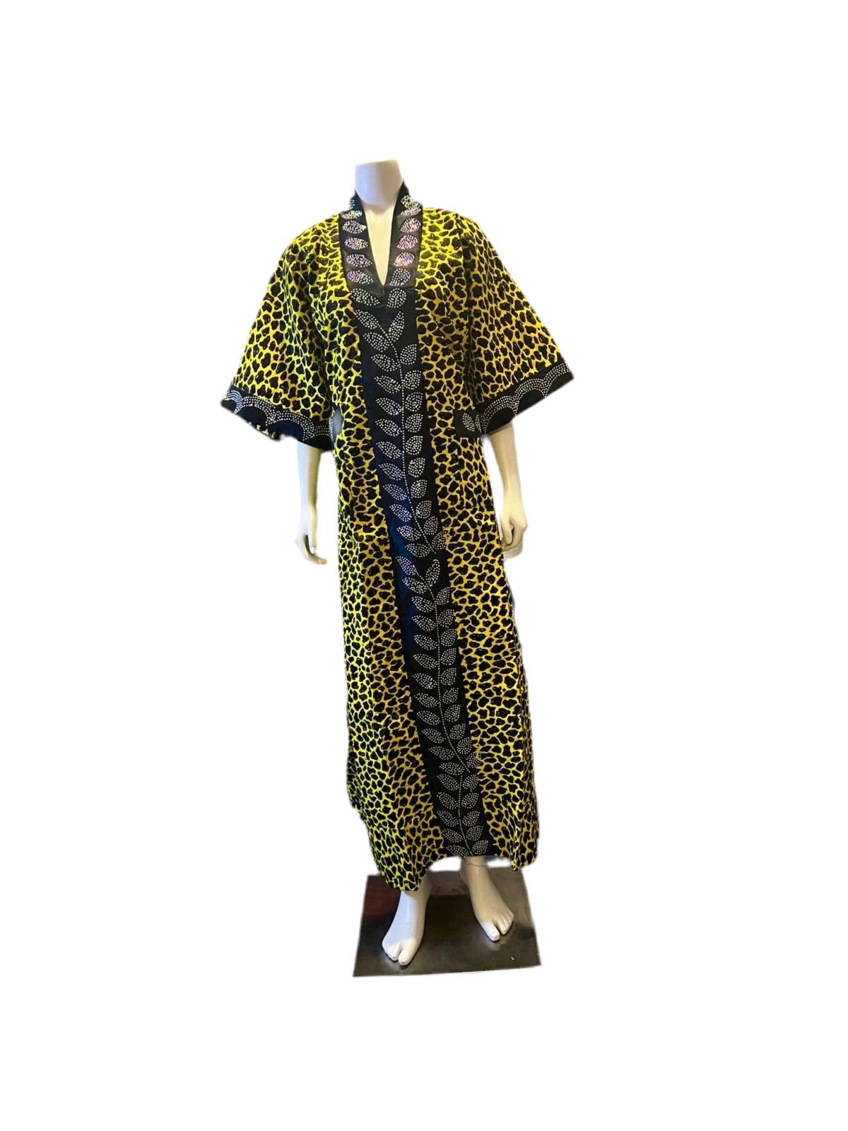 African  Ankara Wax Print Kimono Stoned Kaftan Dress