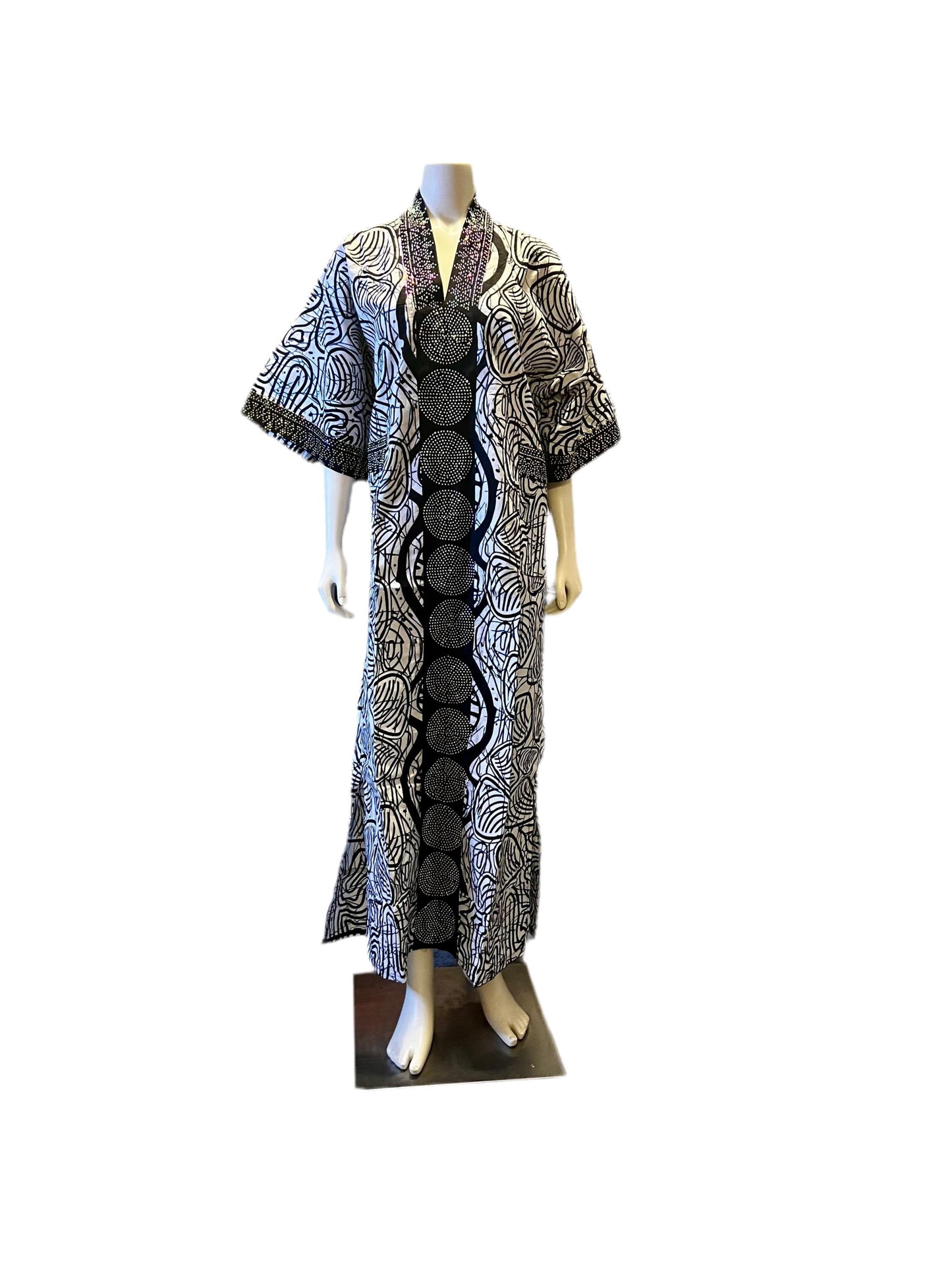 African  Ankara Wax Print Kimono Stoned Kaftan Dress