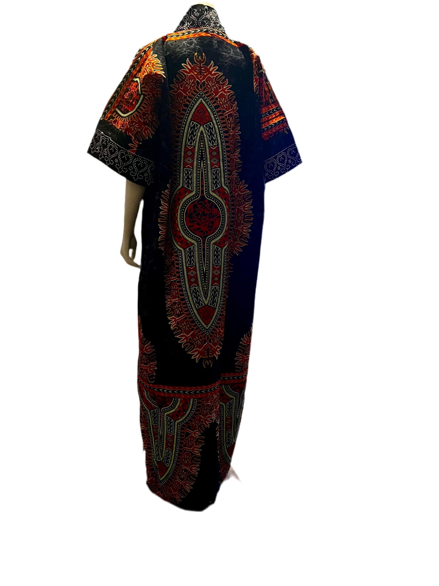 African  Ankara Wax Print Kimono Stoned Kaftan Dress