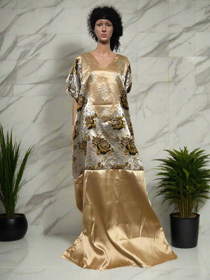 African Luxury Mixed Women Damask Brocade Bubu/ Kaftan Maxi Dress