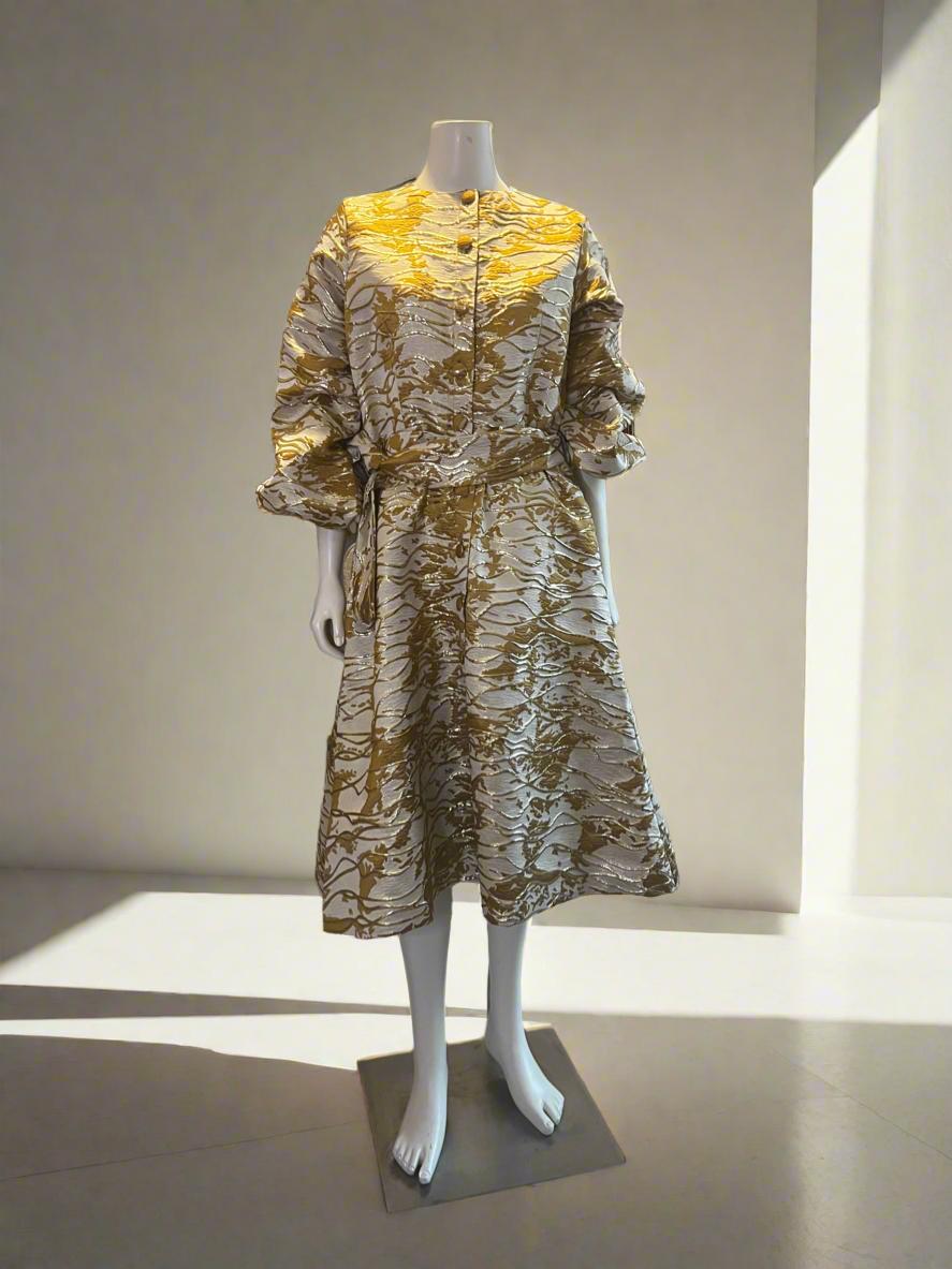 Luxury Damask Brocade Shirt Dress Afro American Outfits