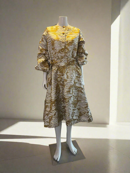 Luxury Damask Brocade Shirt Dress Afro American Outfits