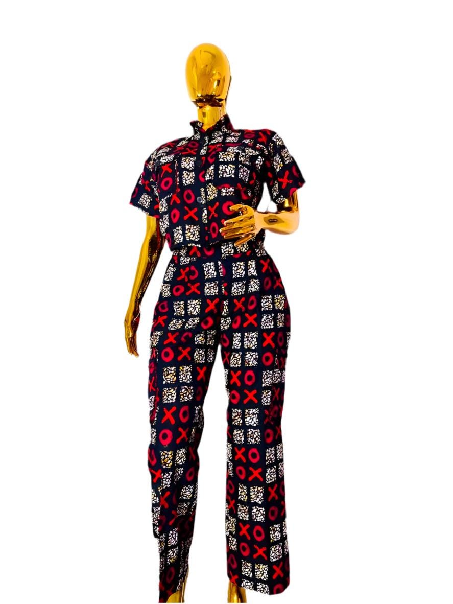 African Print Ankara Cropped Top  2p Pant Set