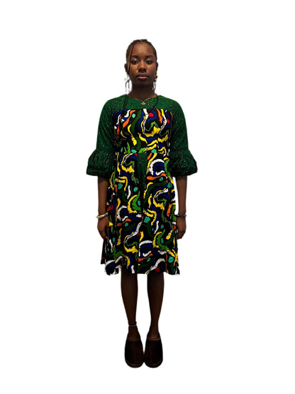 African Wax Print Ankara Formal Mixed Pattern Dress