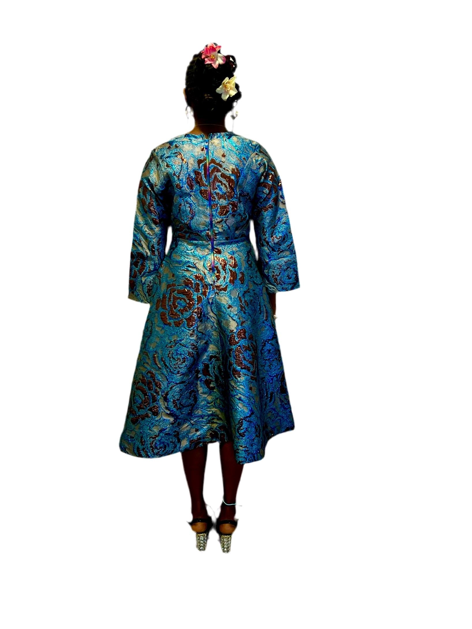 Elegant Damask Brocade Dress Afro American Outfits