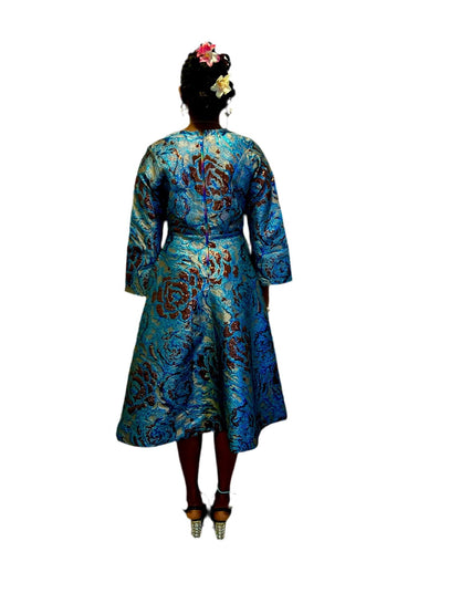 Elegant Damask Brocade Dress Afro American Outfits