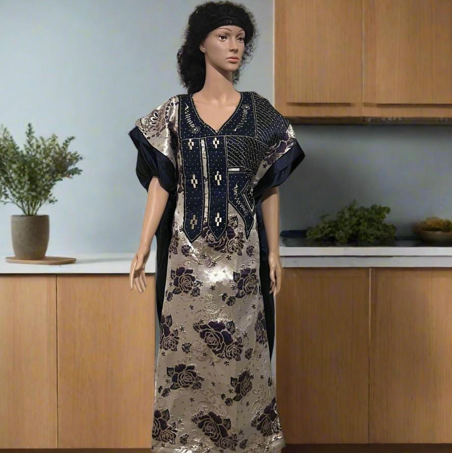 African Luxury Embroidered Damask Brocade Bubu