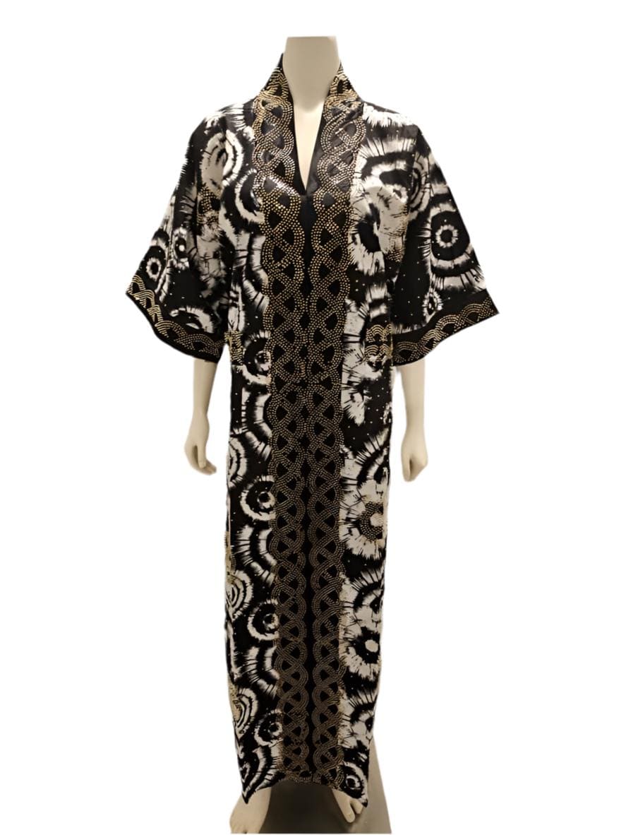 African  Ankara Wax Print Kimono Stoned Kaftan Dress