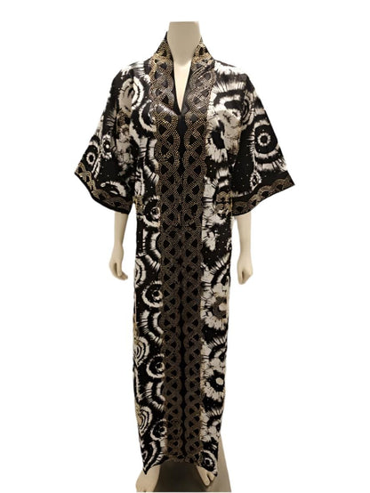 African  Ankara Wax Print Kimono Stoned Kaftan Dress