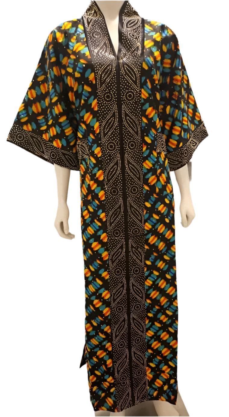 African  Ankara Wax Print Kimono Stoned Kaftan Dress