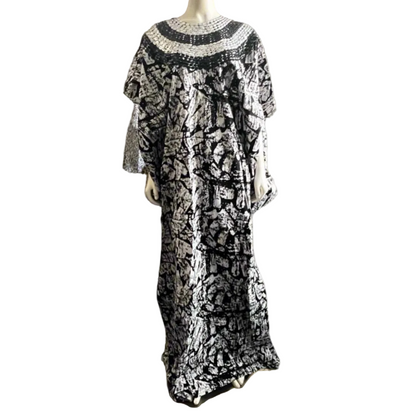 African Ankara Hand Beaded Round Neck Maxi Bubu/Dress