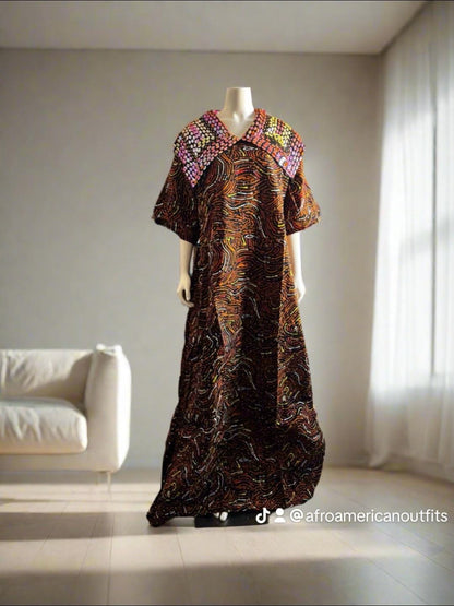 African Print Hand Beaded Ankara Maxi Dress
