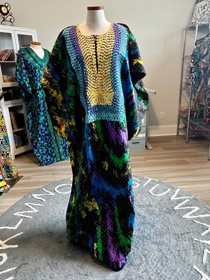 African Print Hand Beaded Ankara Maxi Dress