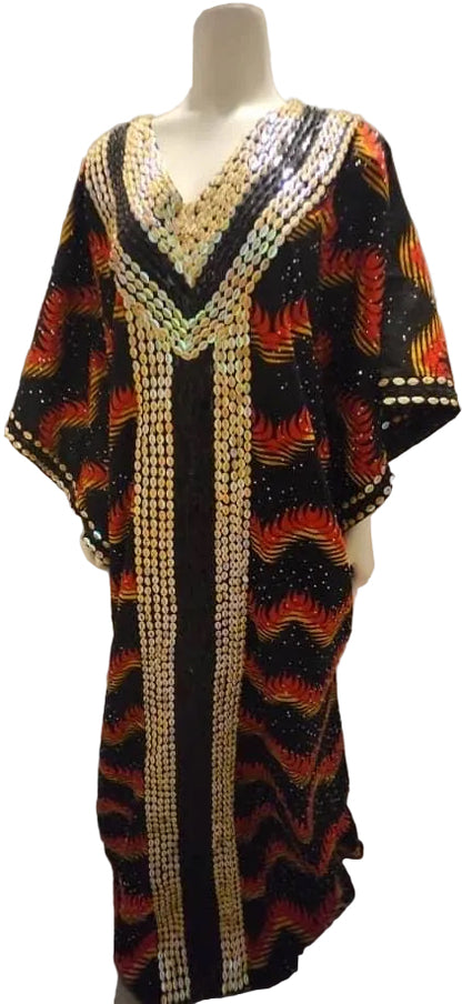 African Print Ankara Hand Beaded Bubu Maxi Dress