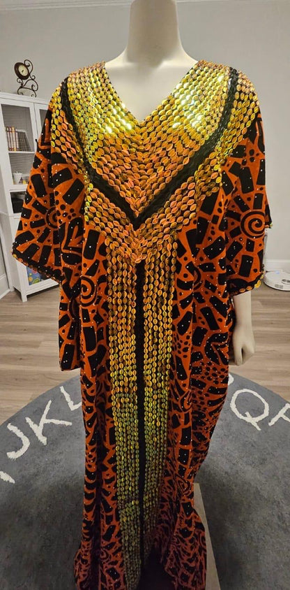 African Wax Print Hand Beaded Luxury Boubou Dress Afro American Outfits
