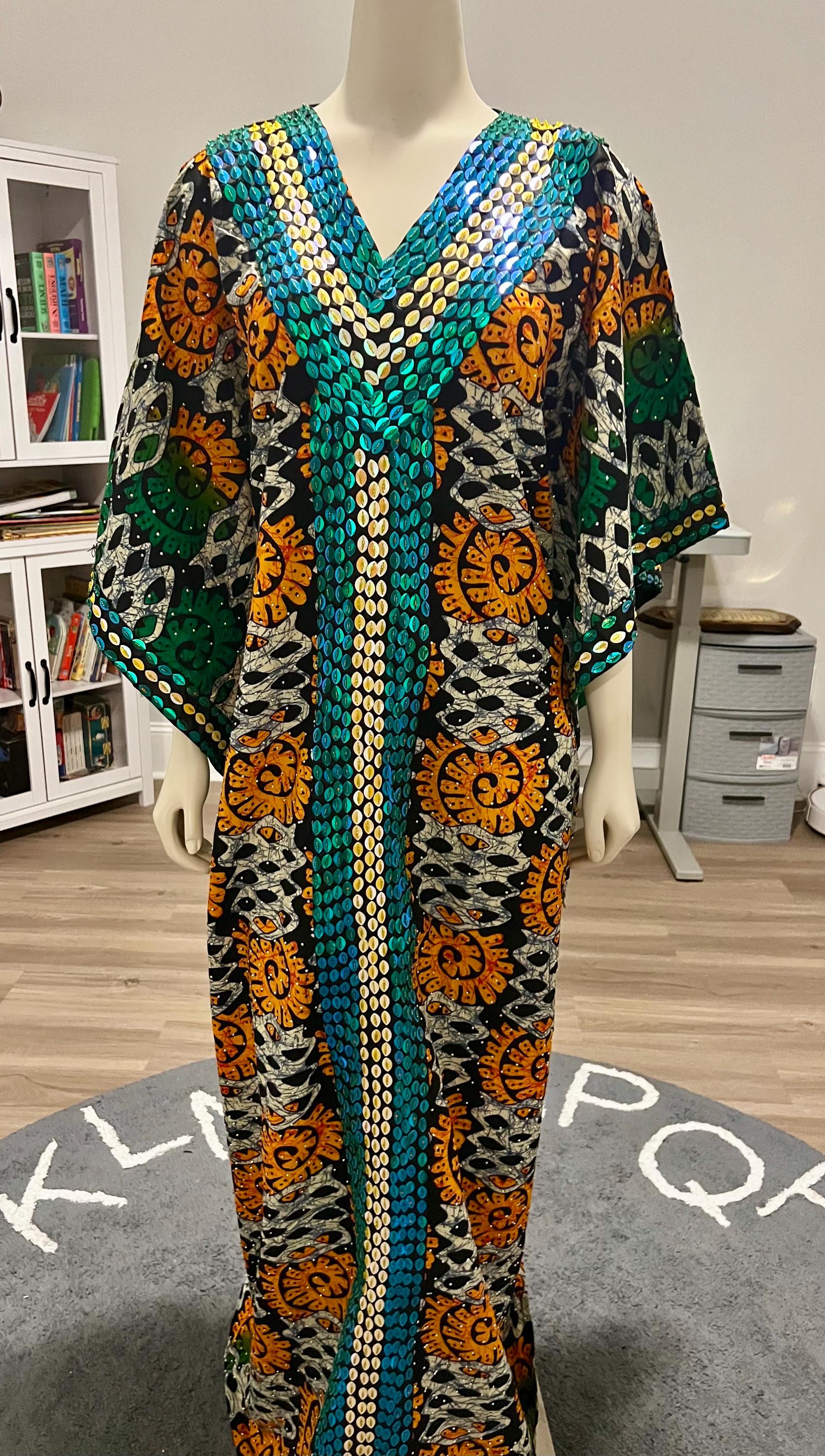 African Wax Print Hand Beaded Luxury Boubou Dress Afro American Outfits