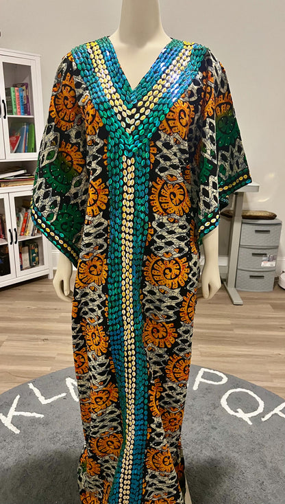 African Wax Print Hand Beaded Luxury Boubou Dress Afro American Outfits