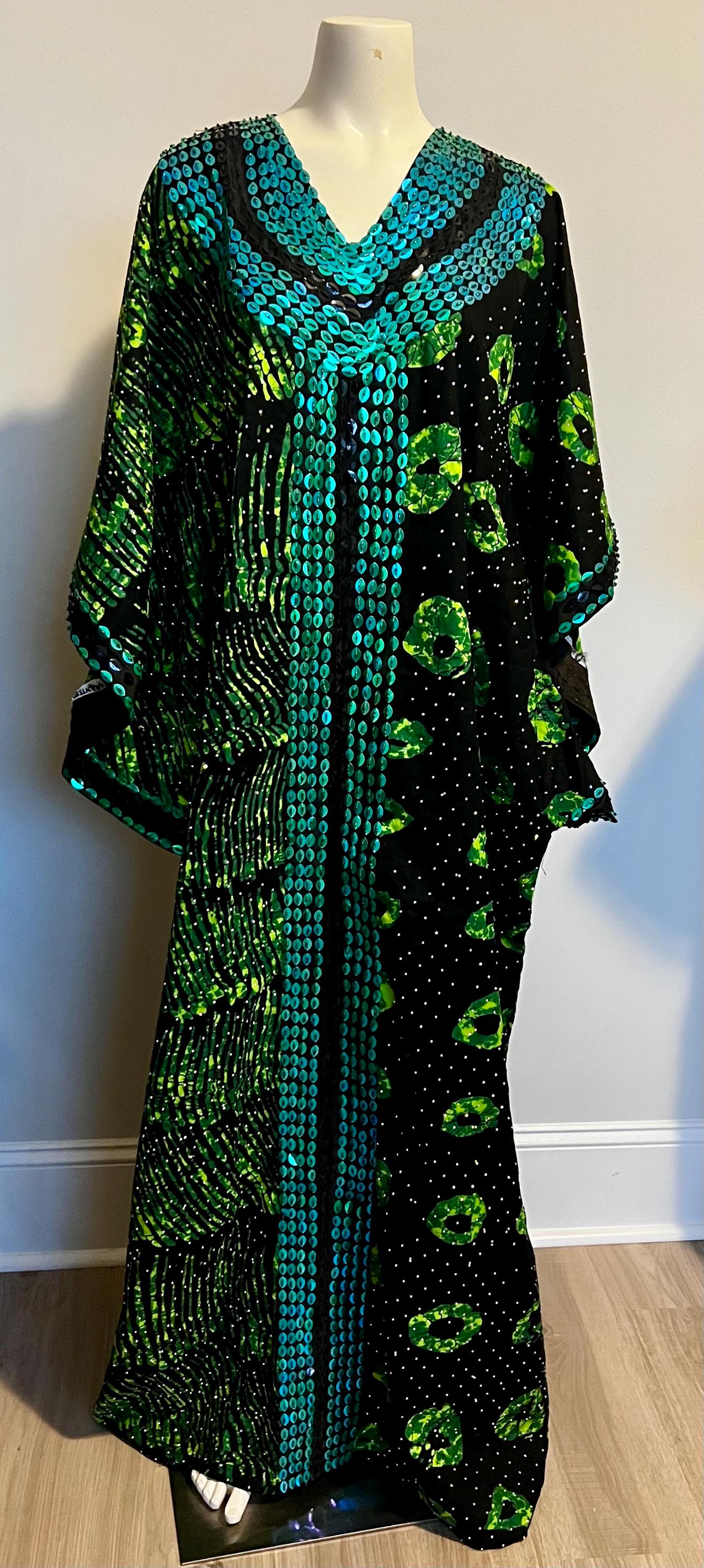 African Wax Print Hand Beaded Luxury Boubou Dress Afro American Outfits