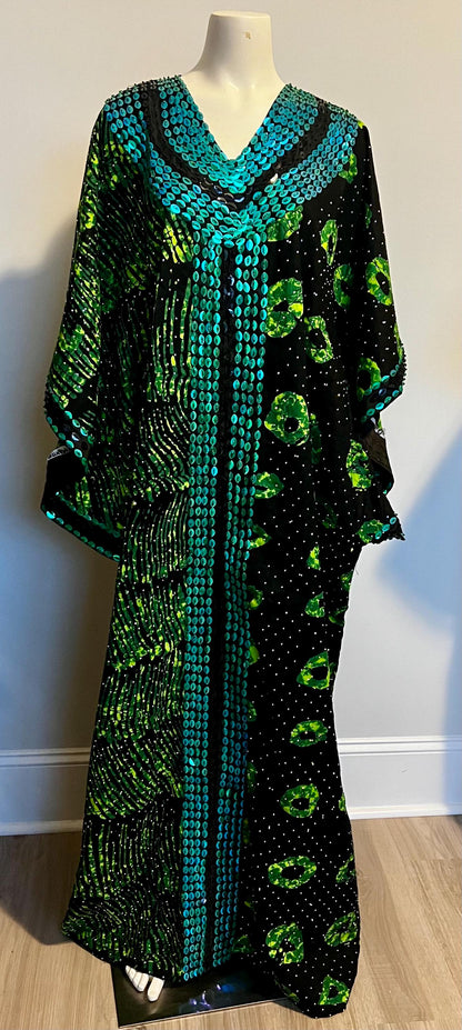African Wax Print Hand Beaded Luxury Boubou Dress Afro American Outfits