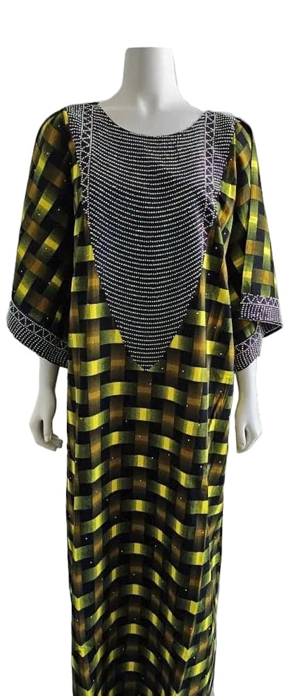 Glittering Stone African Ankara WaX Print Kaftan Dress Afro American Outfits