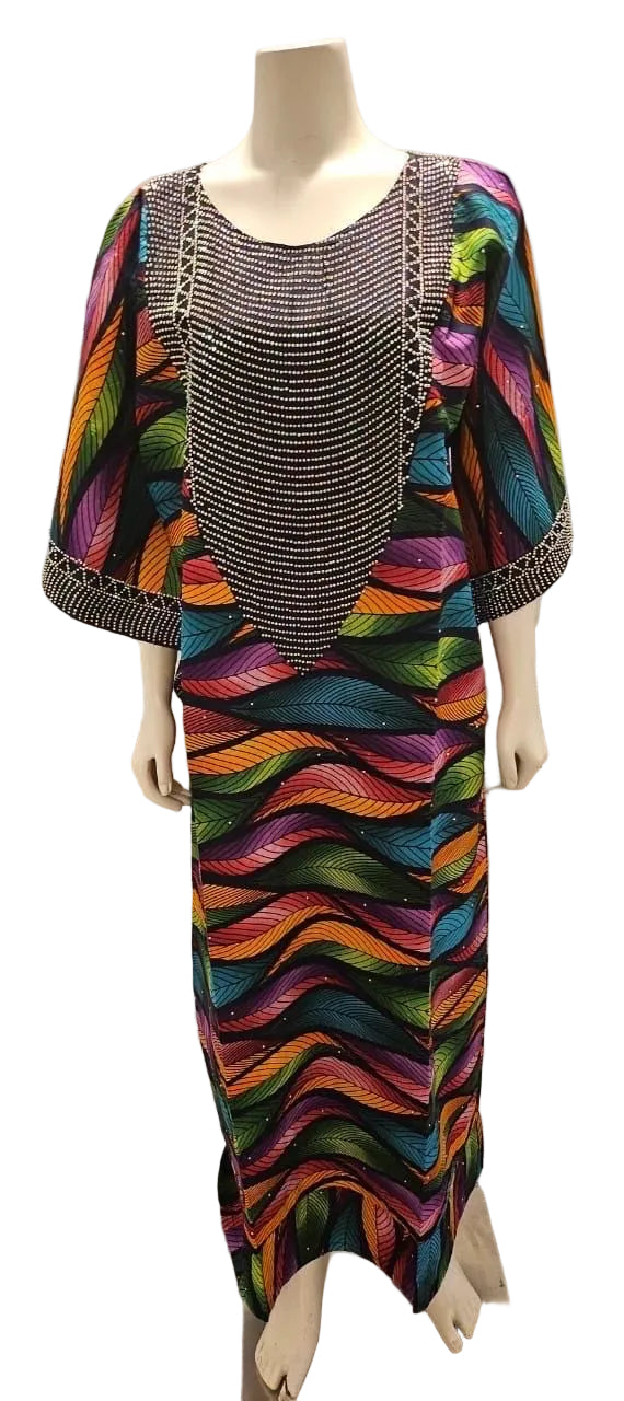 Glittering Stone African Ankara WaX Print Kaftan Dress Afro American Outfits