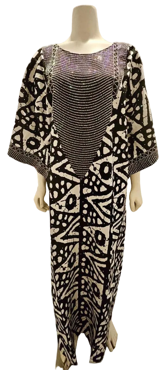 Glittering Stone African Ankara WaX Print Kaftan Dress Afro American Outfits