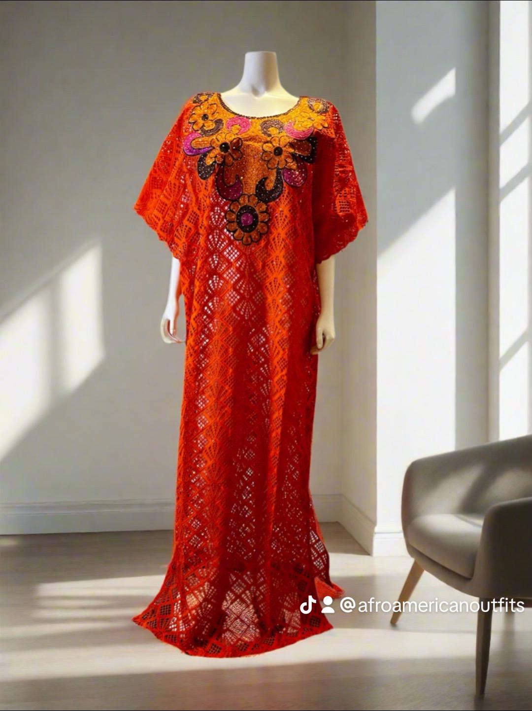 African Luxury Embroidered Lace Boubou Dress Afro American Outfits