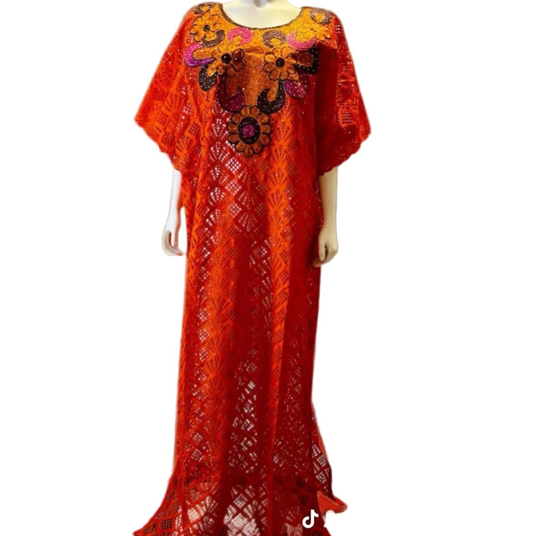 African Luxury Embroidered Lace Boubou Dress Afro American Outfits