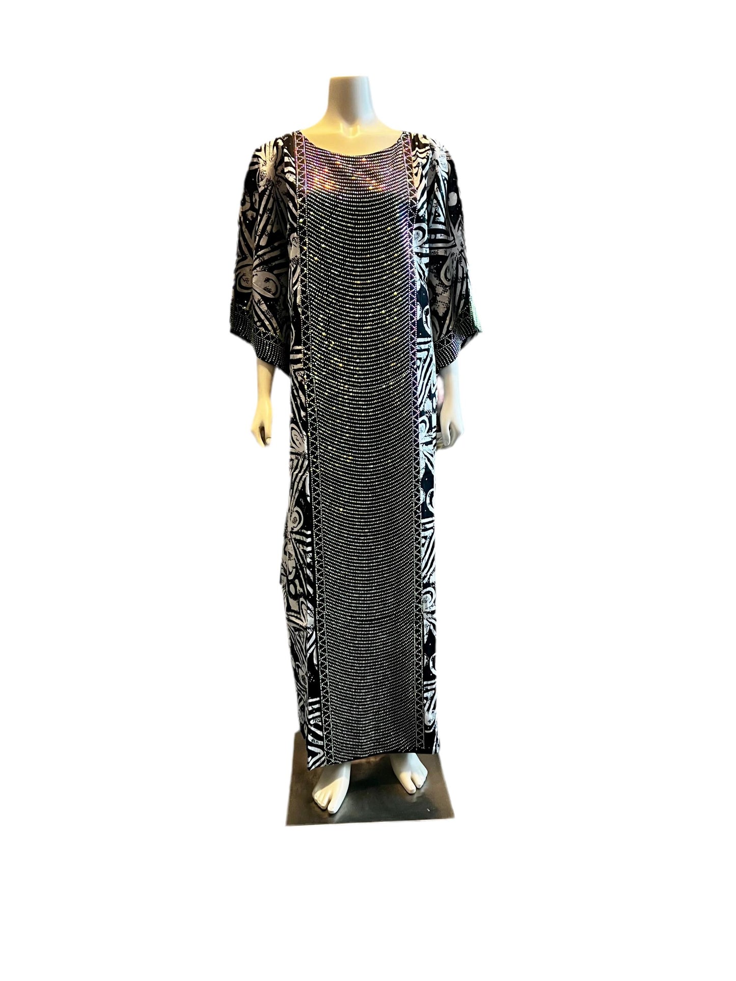 African Ankara Wax Print Kaftan Dress with Glittery Stones