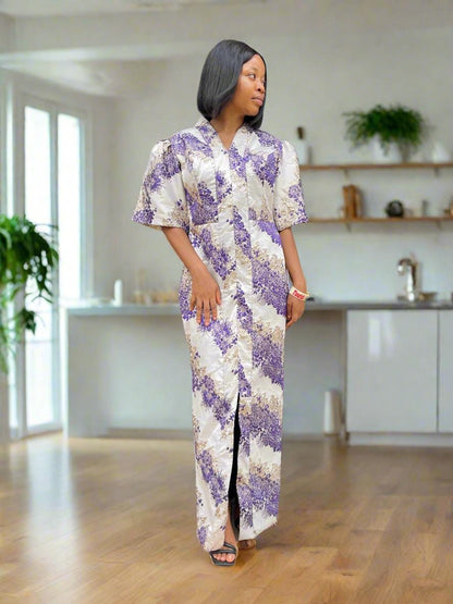 Elegant Damask Brocade fitted Afro Talia Dress