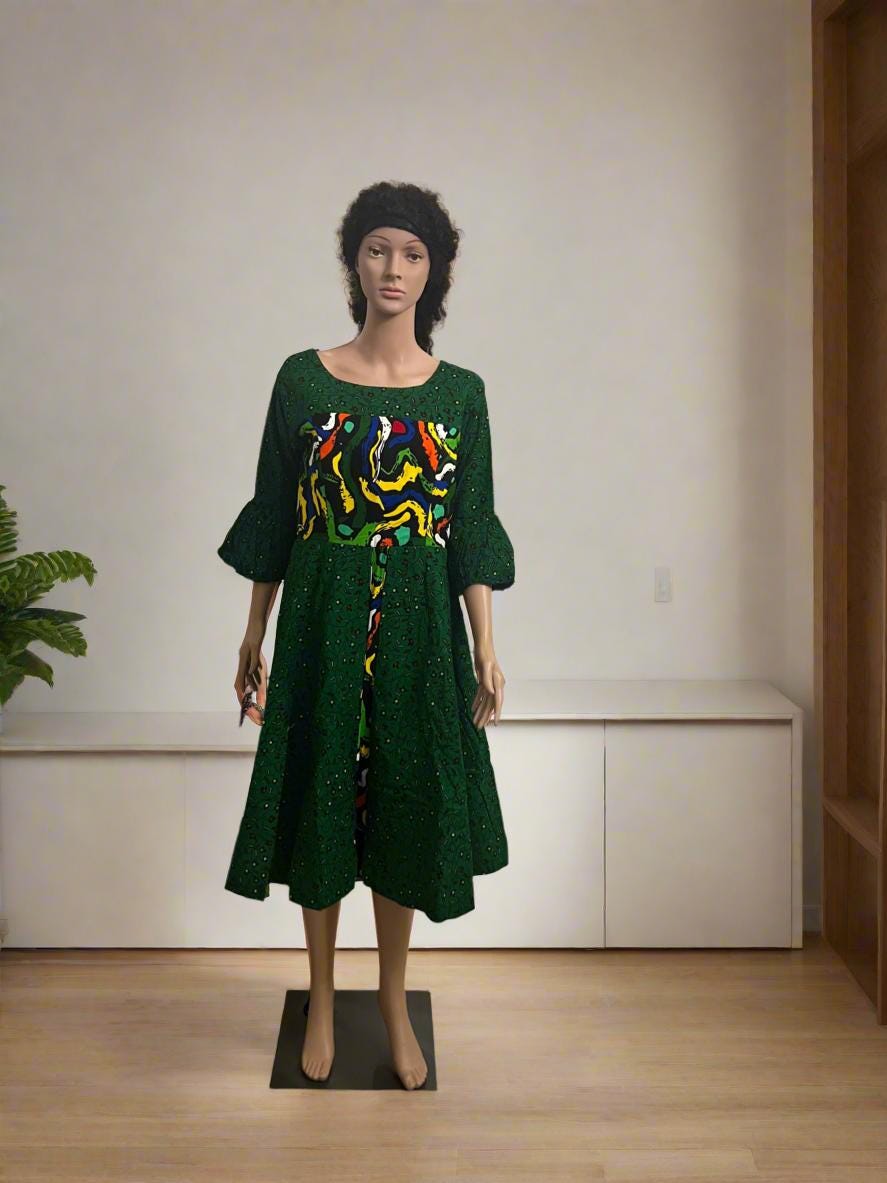 African Wax Print Ankara Formal Mixed Pattern Dress
