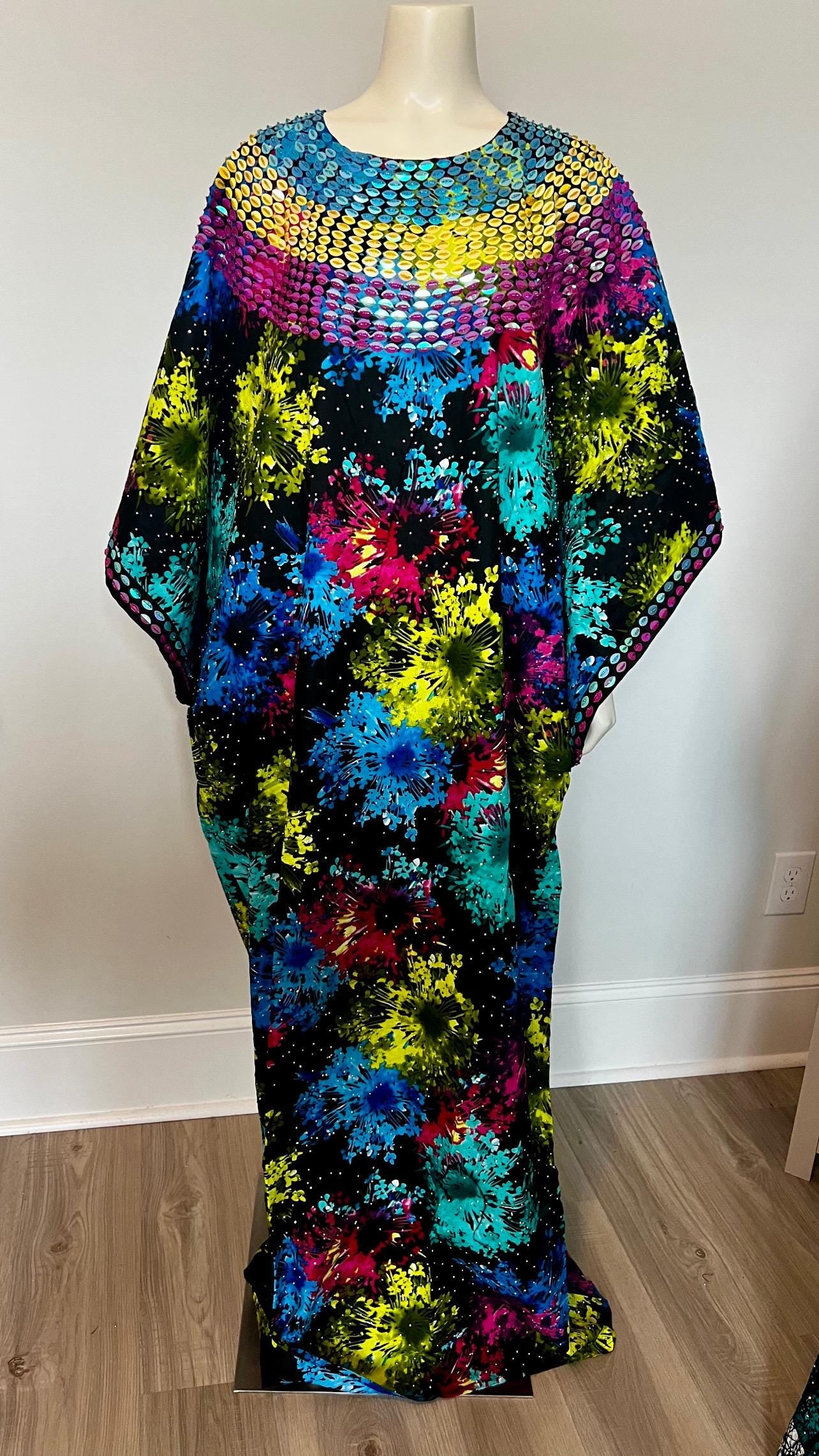 African Ankara Hand Beaded Round Neck Maxi Bubu/Dress