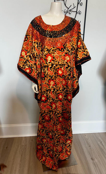 African Ankara Hand Beaded Round Neck Maxi Bubu/Dress