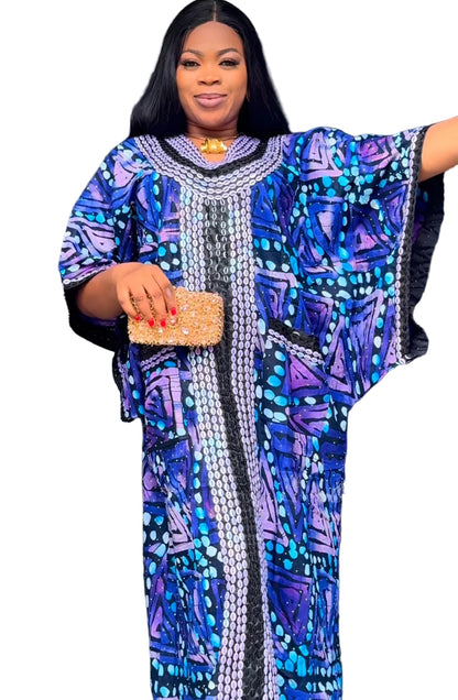 African Print Ankara Hand Beaded Bubu Maxi Dress