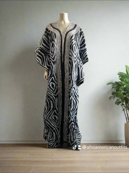 African Print Ankara Hand Beaded Bubu Maxi Dress