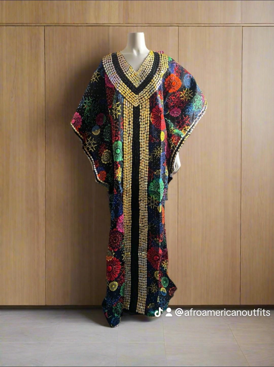African Print Ankara Hand Beaded Bubu Maxi Dress