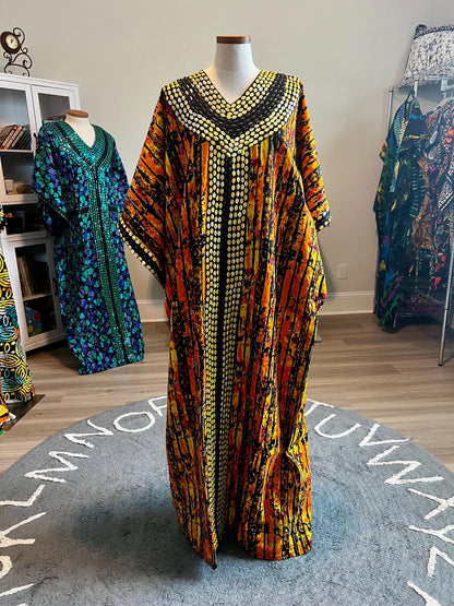 African Print Ankara Hand Beaded Bubu Maxi Dress