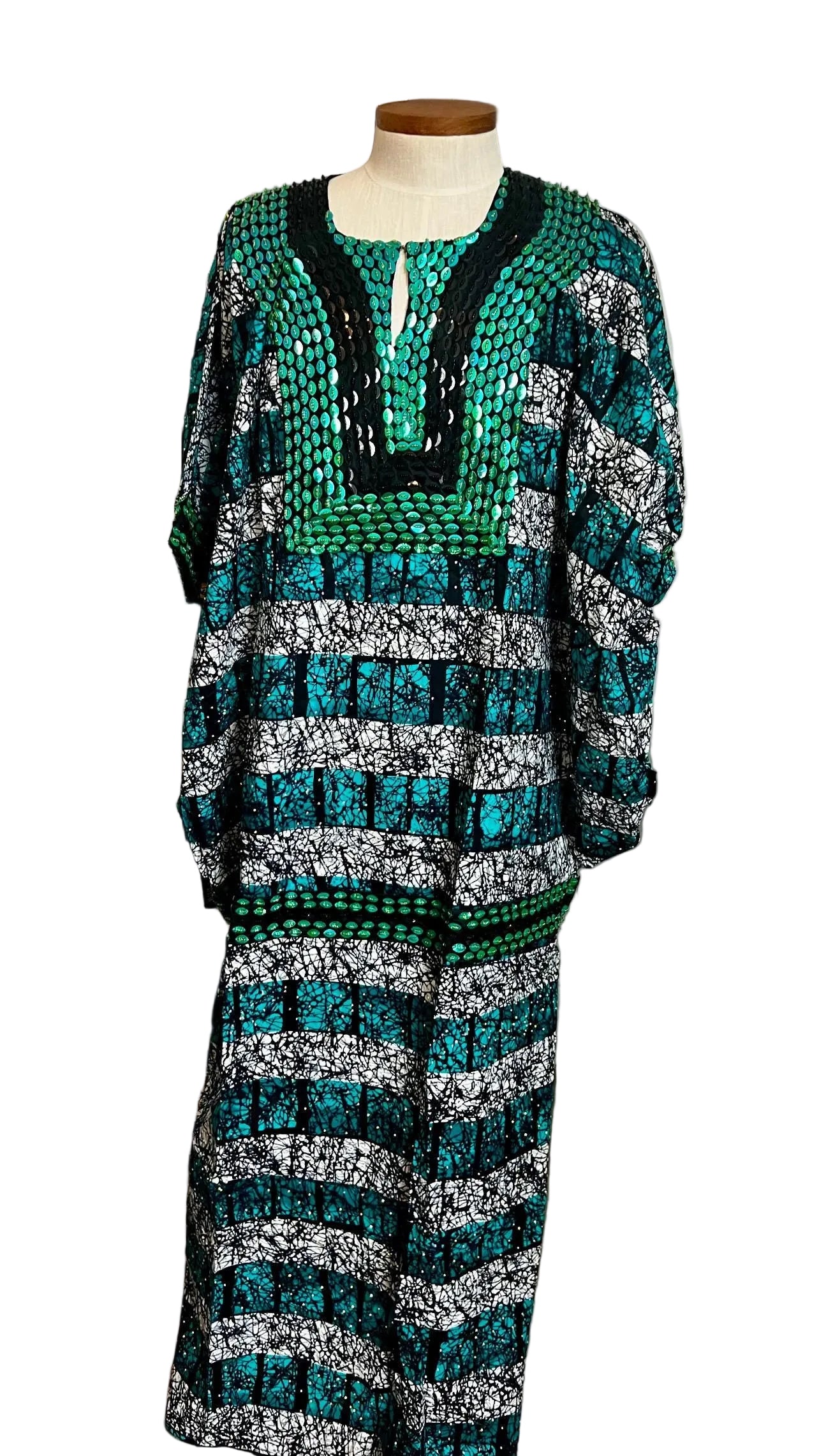 African Print Hand Beaded Ankara Maxi Dress