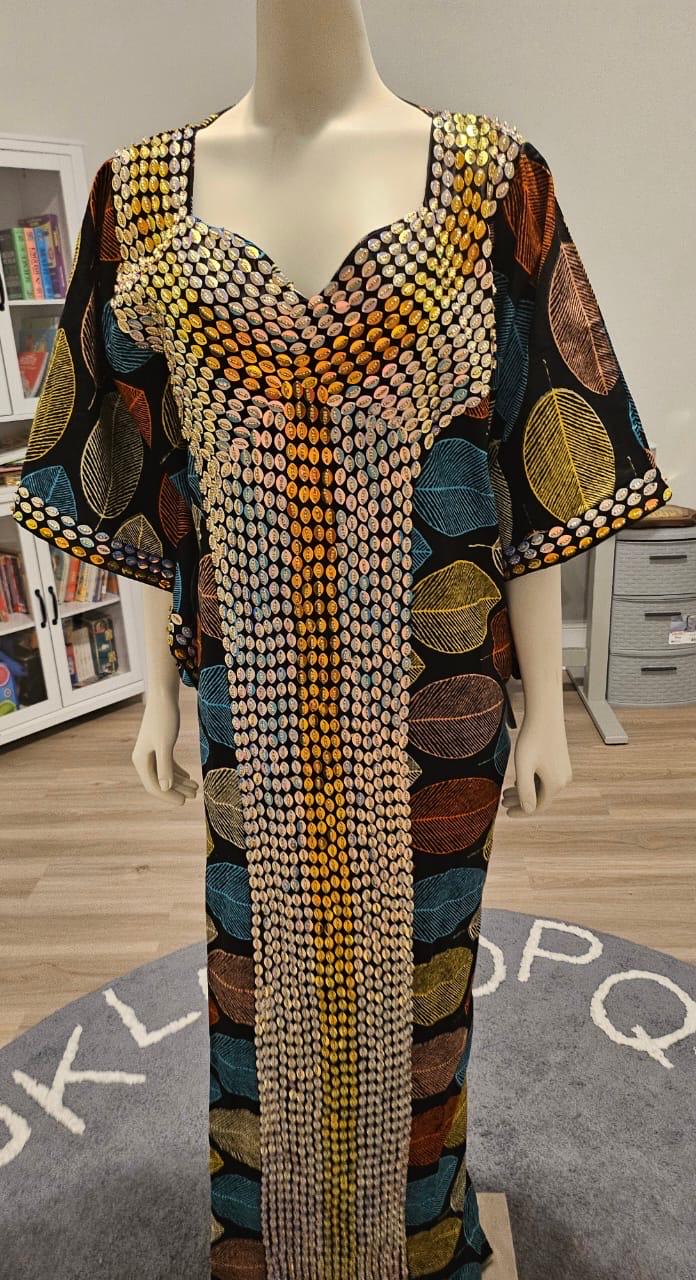African Wax Print Hand Beaded Luxury Boubou Dress Afro American Outfits