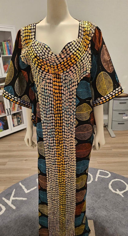 African Wax Print Hand Beaded Luxury Boubou Dress Afro American Outfits