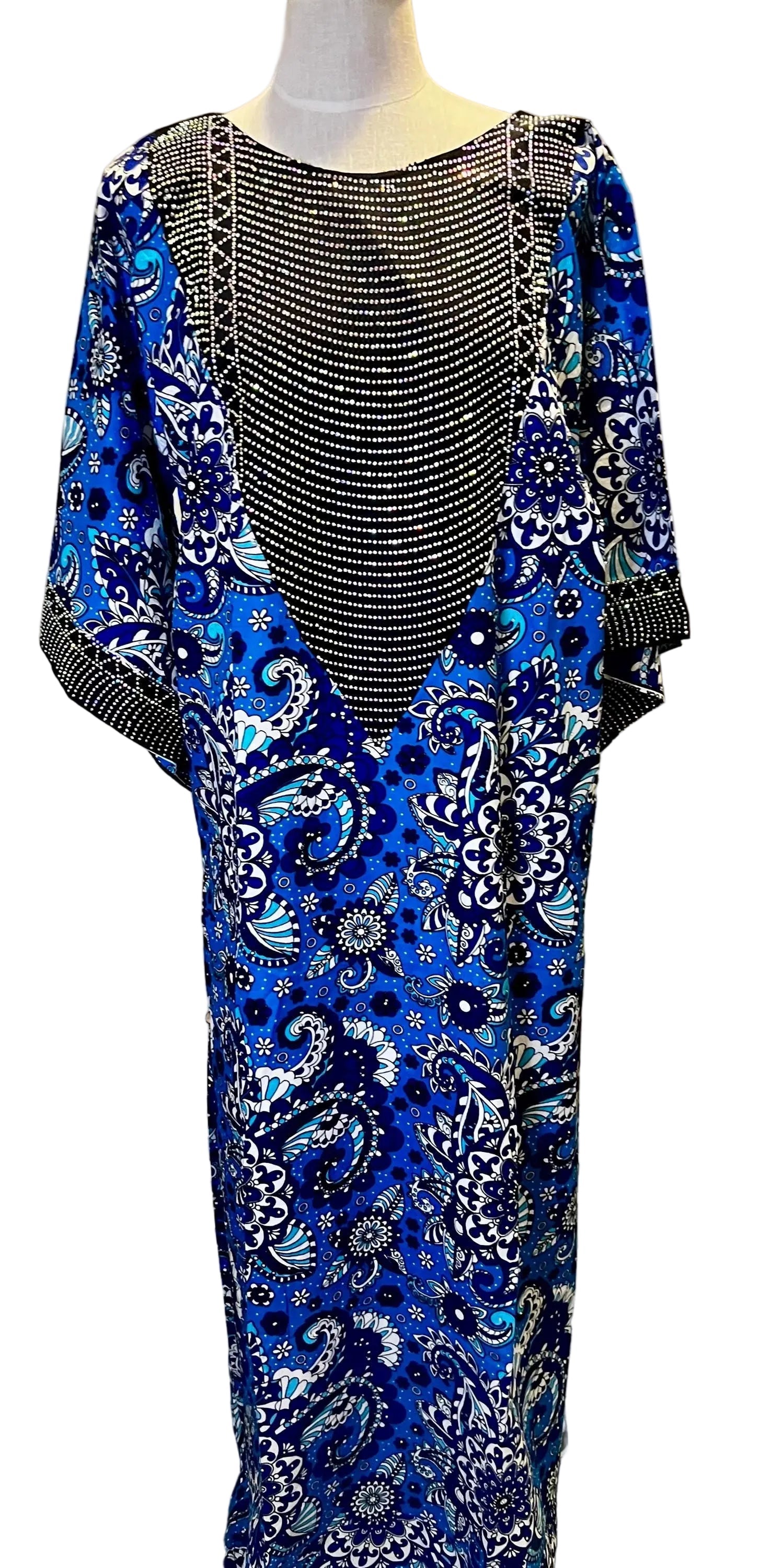 Glittering Stone African Ankara WaX Print Kaftan Dress Afro American Outfits