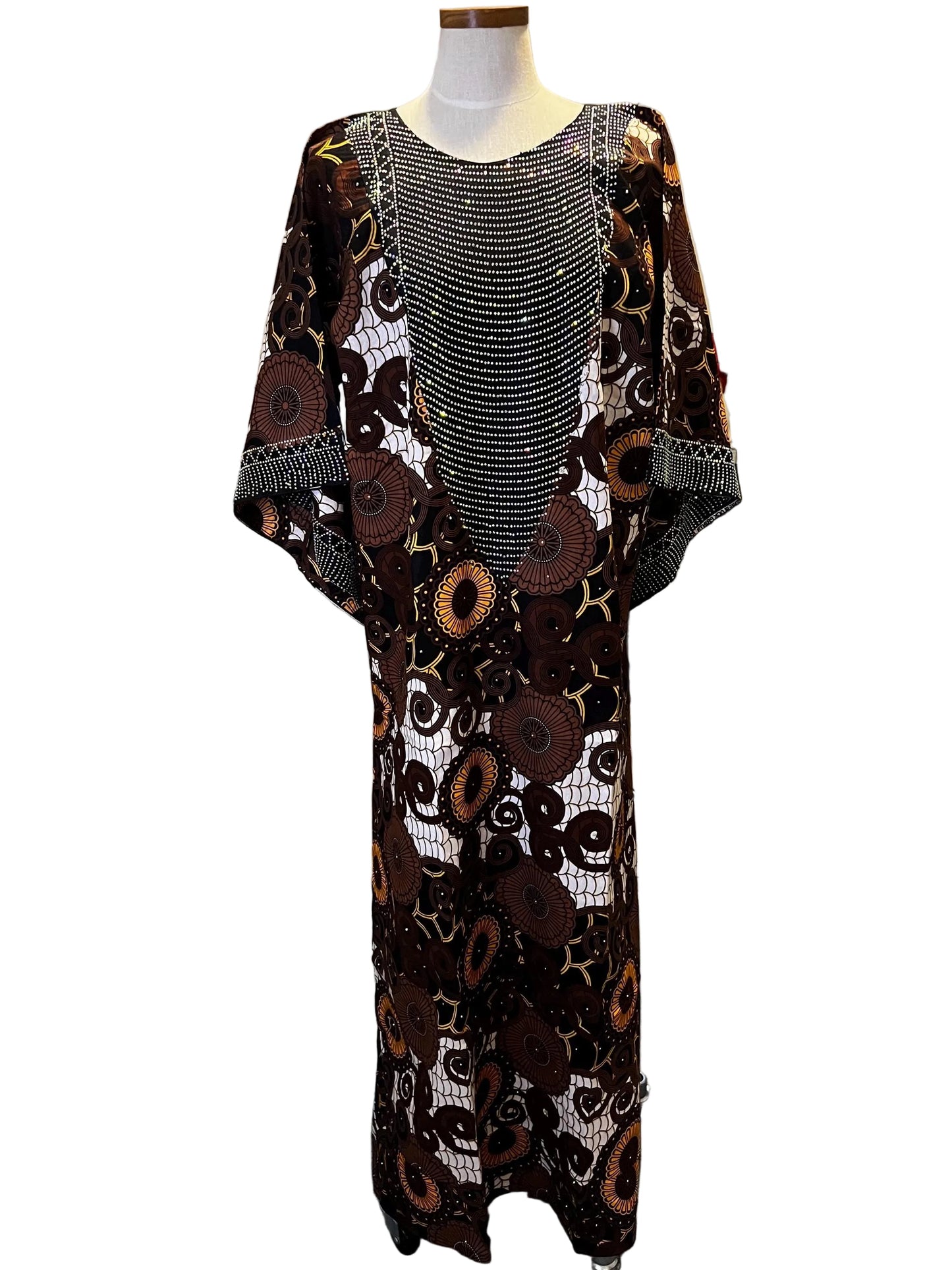 Glittering Stone African Ankara WaX Print Kaftan Dress Afro American Outfits