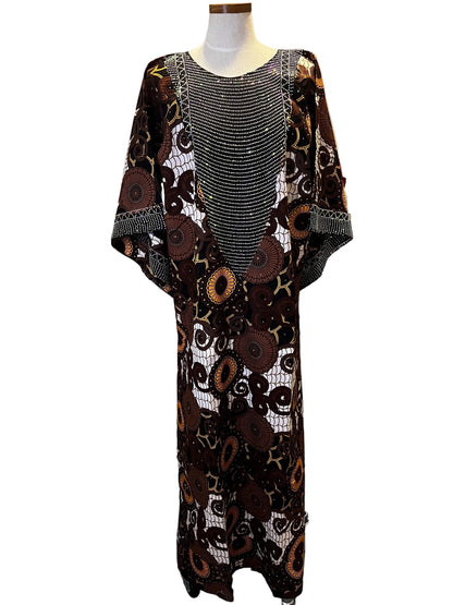 Glittering Stone African Ankara WaX Print Kaftan Dress Afro American Outfits