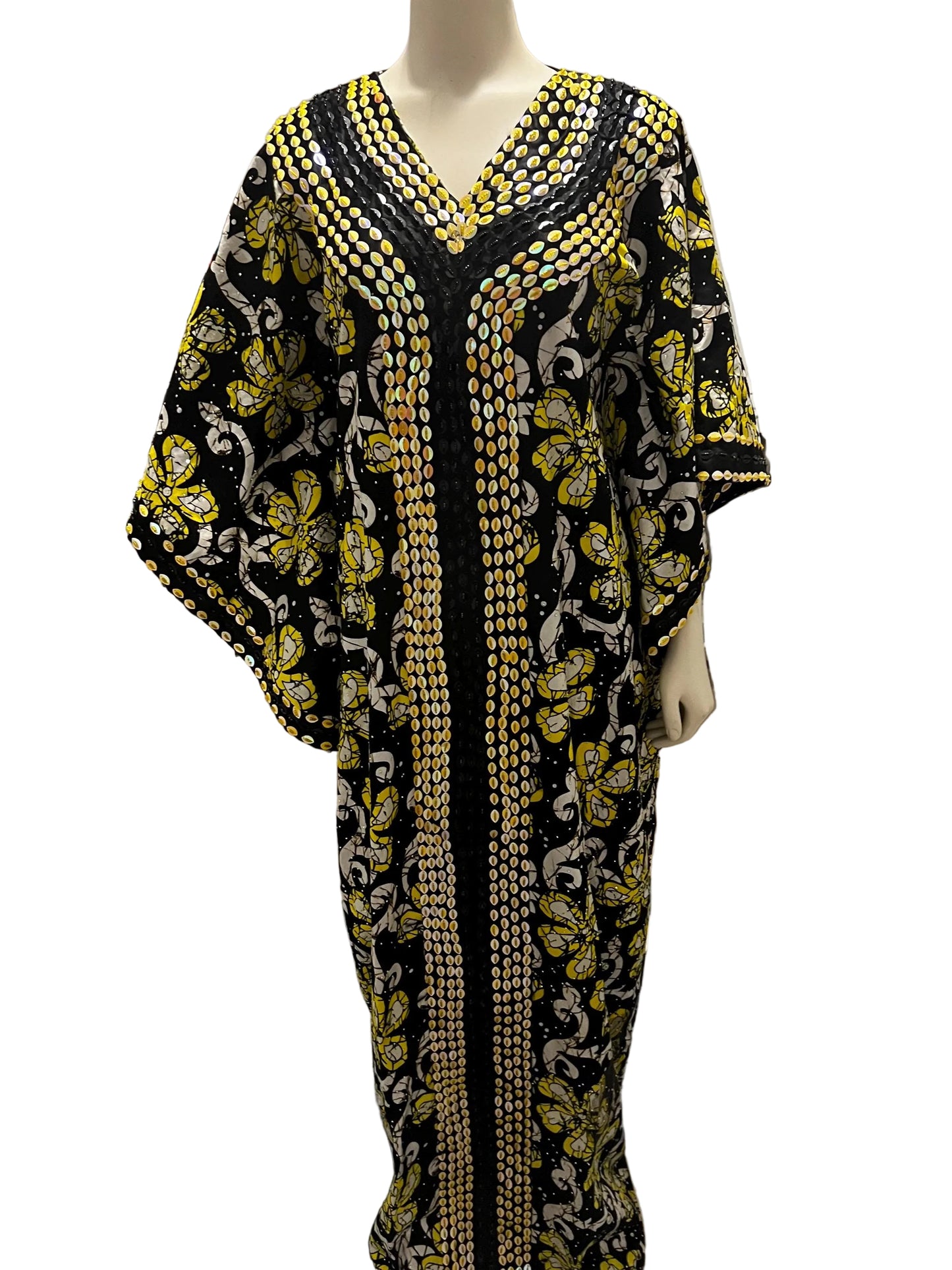 African Print Ankara Hand Beaded Bubu Maxi Dress